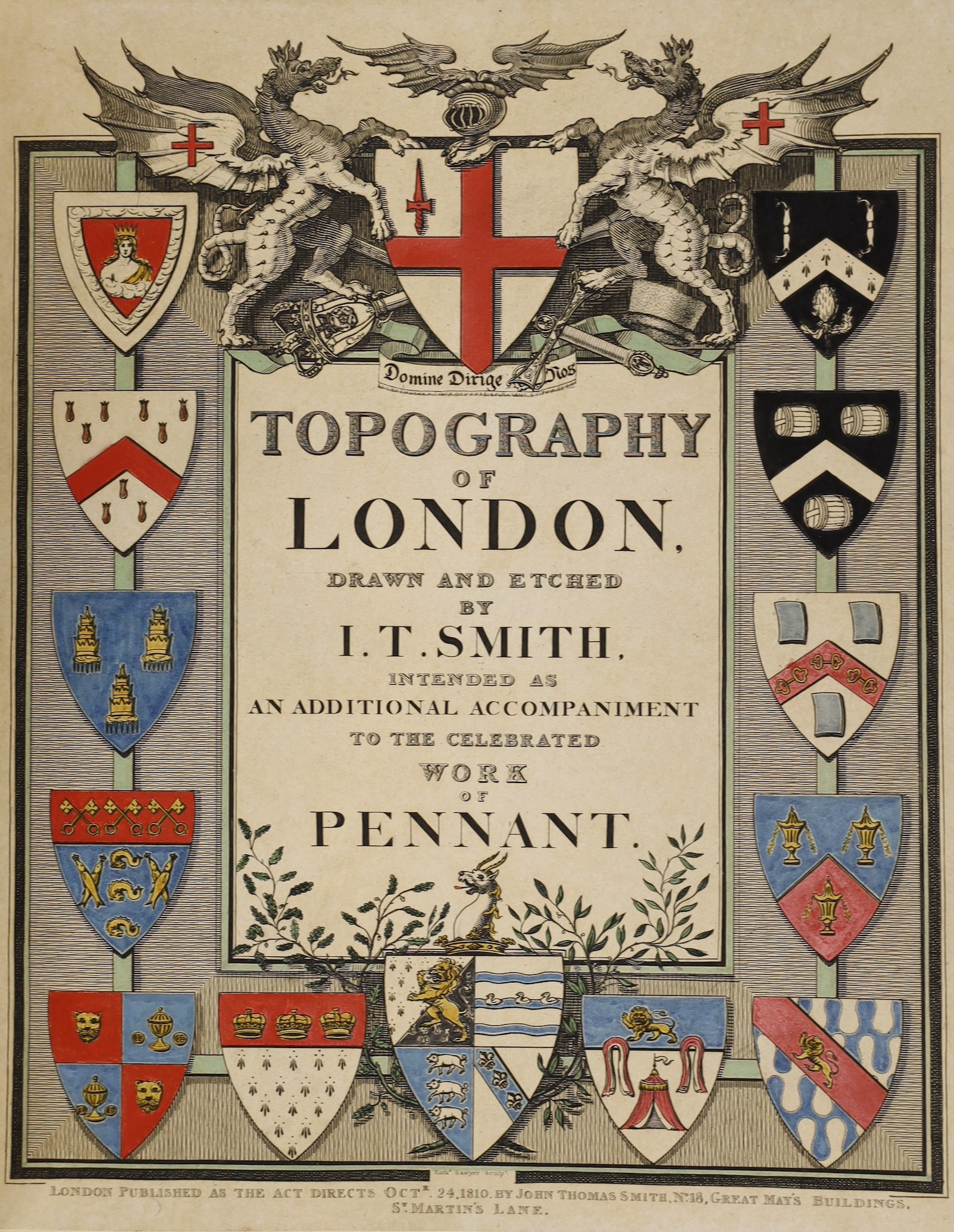 Smith, John Thomas - Topography of London, drawn and etched by I.T. Smith....engraved armorial hand-coloured title and 8 plates only (of 32). 1810; bound with: Smith, John Thomas-Antiquities of London and its Environs...